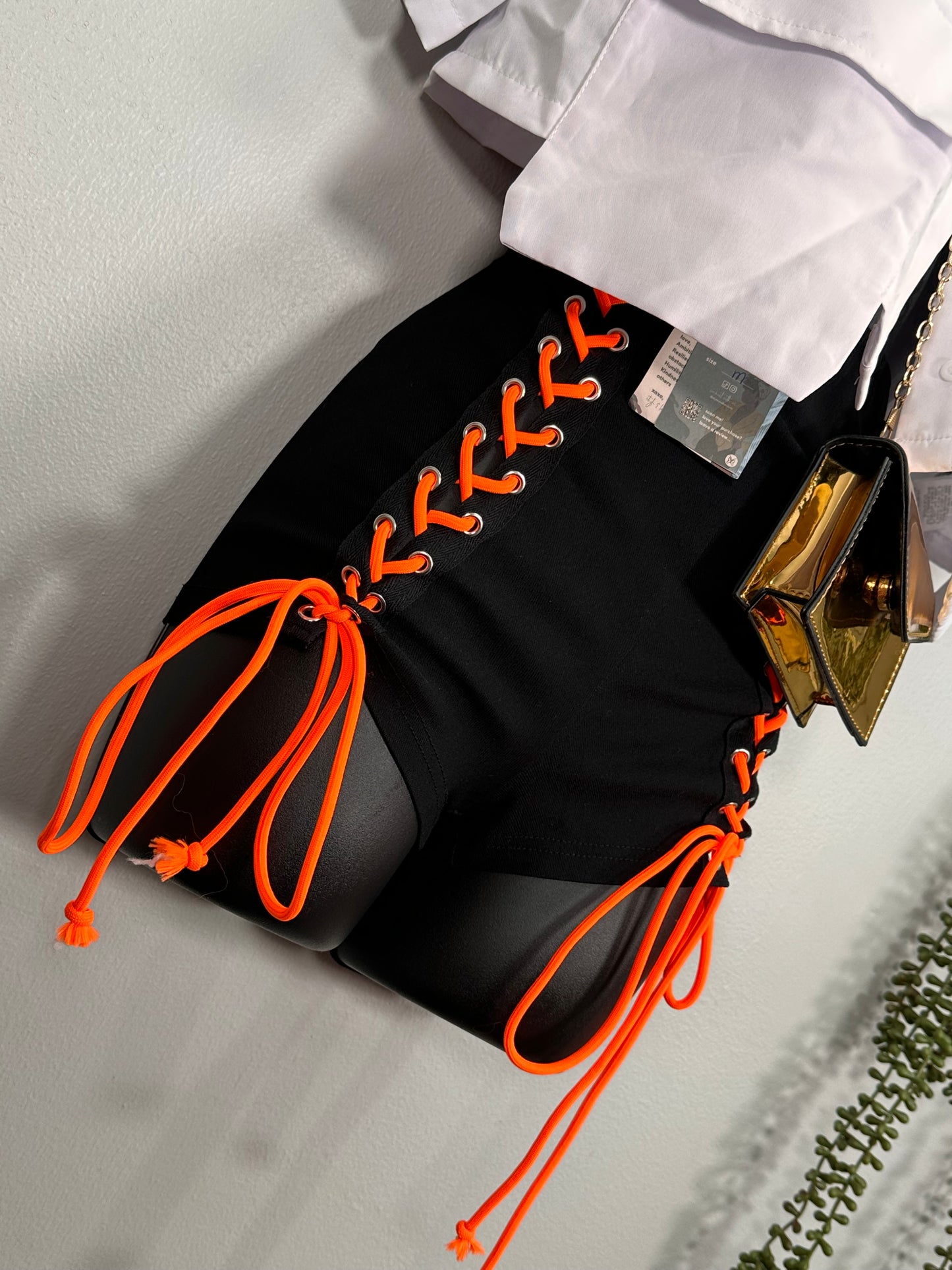 Neon Lace Up Shorts