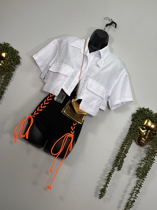 Neon Lace Up Shorts